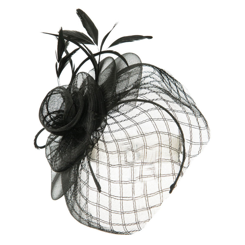 Spiral Design Net Fascinator with Feathers