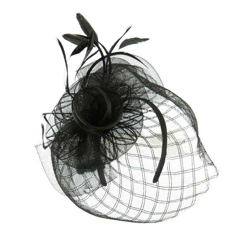 Spiral Design Net Fascinator with Feathers