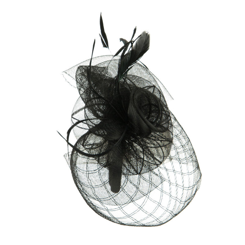 Spiral Design Net Fascinator with Feathers