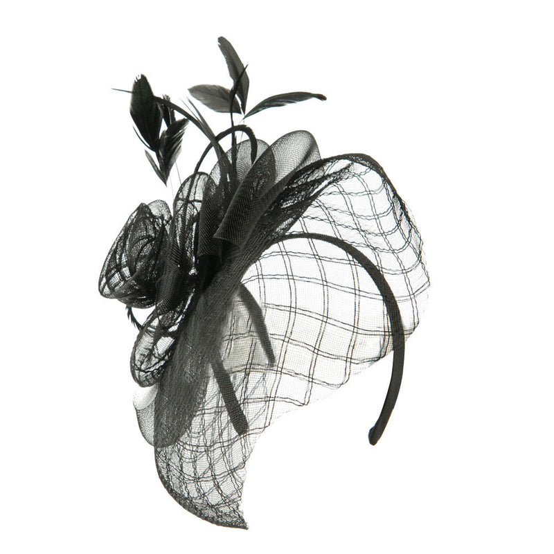 Spiral Design Net Fascinator with Feathers
