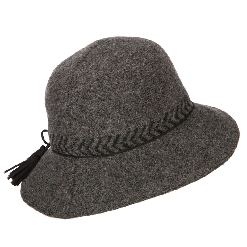 Women's Wool Designed Crown Suede Tie with Tassels Yarn Bucket Hat
