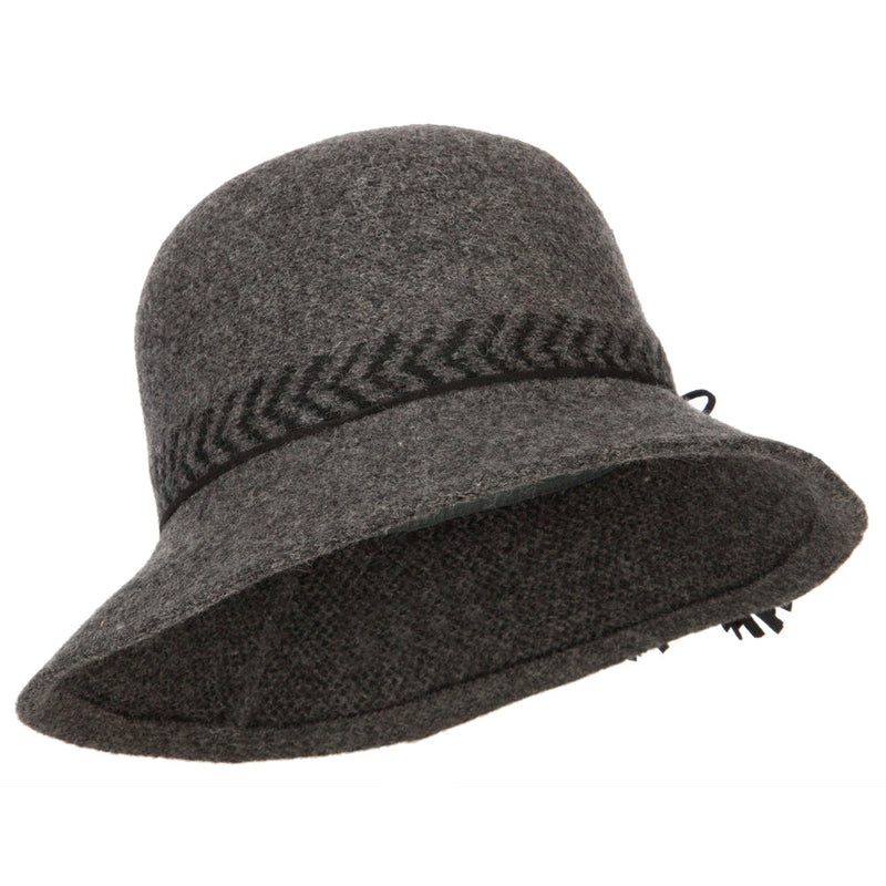 Women's Wool Designed Crown Suede Tie with Tassels Yarn Bucket Hat