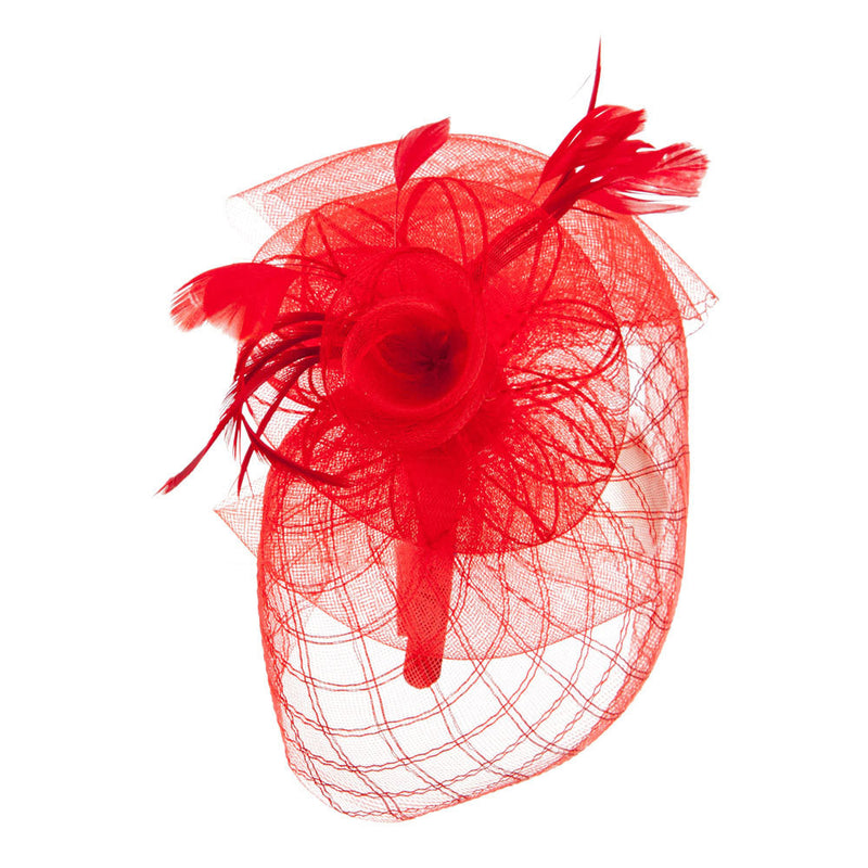 Spiral Design Net Fascinator with Feathers