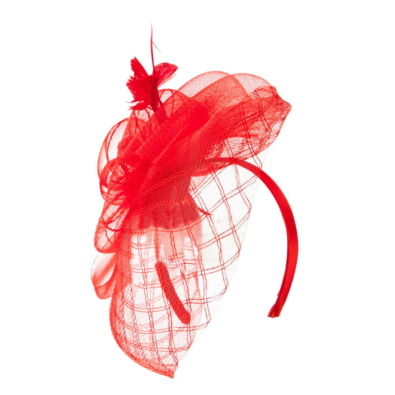 Spiral Design Net Fascinator with Feathers