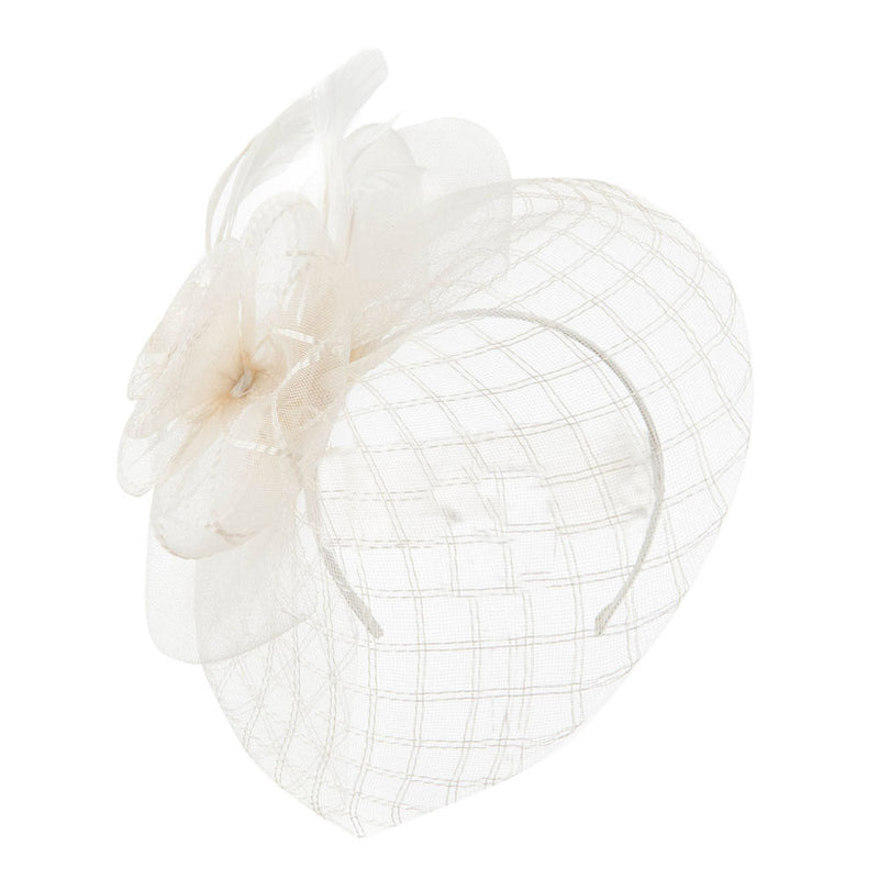 Spiral Design Net Fascinator with Feathers