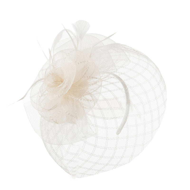 Spiral Design Net Fascinator with Feathers