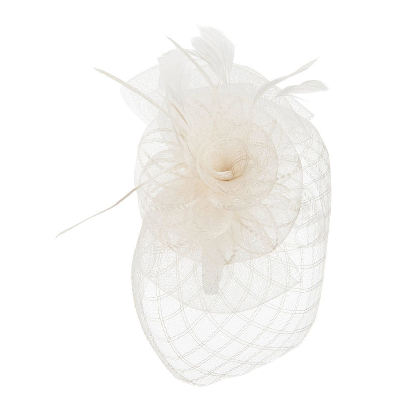 Spiral Design Net Fascinator with Feathers