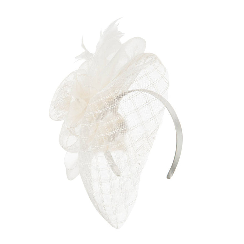 Spiral Design Net Fascinator with Feathers