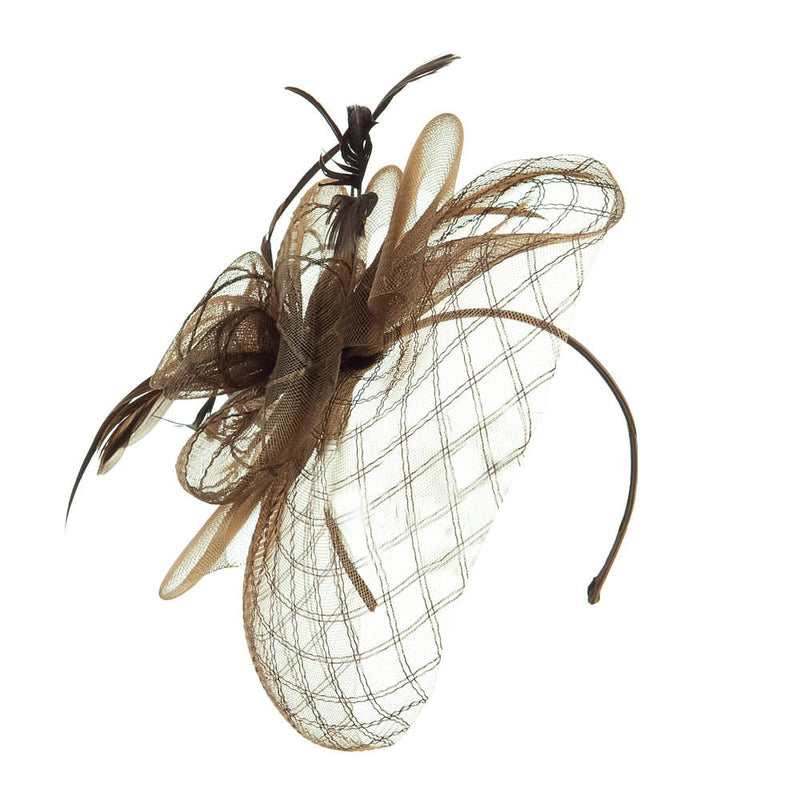 Spiral Design Net Fascinator with Feathers