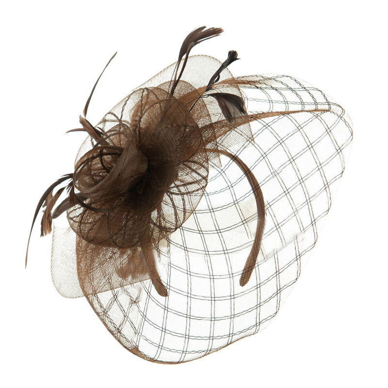Spiral Design Net Fascinator with Feathers