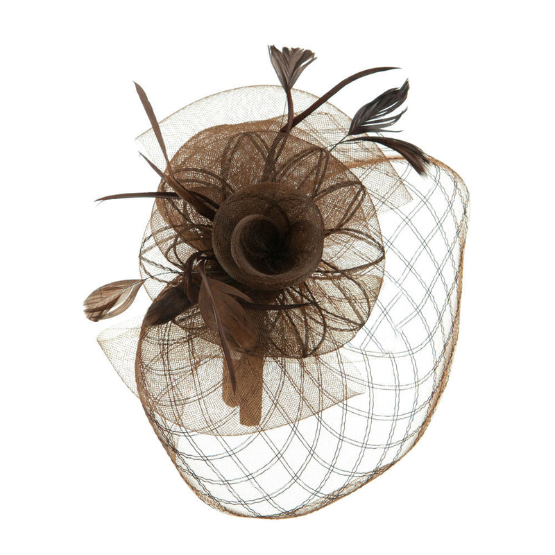Spiral Design Net Fascinator with Feathers