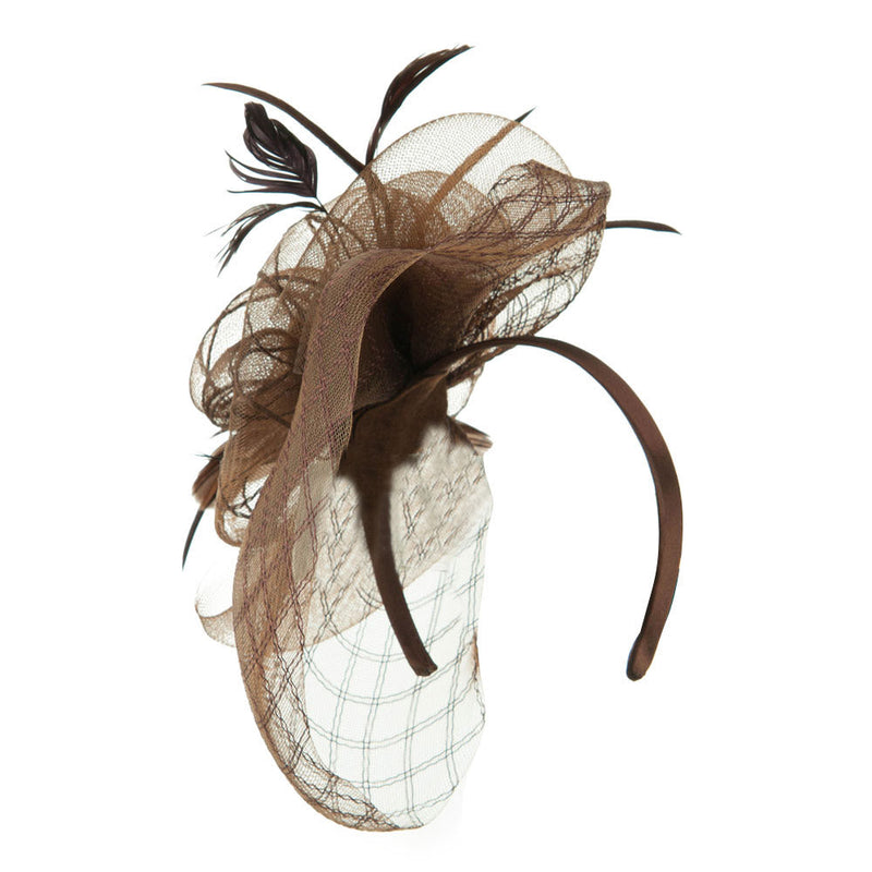 Spiral Design Net Fascinator with Feathers