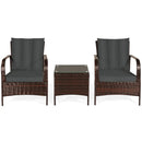 3 Pcs Patio Conversation Rattan Furniture Set with Glass Top Coffee Table and Cushions by LJGDeals