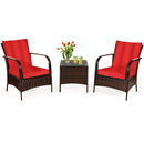 3 Pcs Patio Conversation Rattan Furniture Set with Glass Top Coffee Table and Cushions by LJGDeals