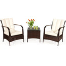 3 Pcs Patio Conversation Rattan Furniture Set with Glass Top Coffee Table and Cushions by LJGDeals