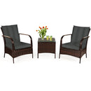 3 Pcs Patio Conversation Rattan Furniture Set with Glass Top Coffee Table and Cushions by LJGDeals