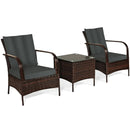 3 Pcs Patio Conversation Rattan Furniture Set with Glass Top Coffee Table and Cushions by LJGDeals