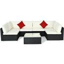 7 Pieces Sectional Wicker Furniture Sofa Set with Tempered Glass Top-Red by LJGDeals
