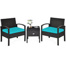 3 Piece PE Rattan Wicker Sofa Set with Washable and Removable Cushion for Patio-Turquoise by DirectDeals