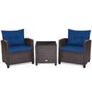 3 Pcs Patio Rattan Furniture Set Cushioned Conversation Set Coffee Table-Beige by LJGDeals
