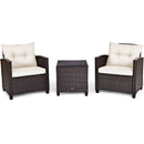 3 Pcs Patio Rattan Furniture Set Cushioned Conversation Set Coffee Table-Beige