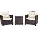 3 Pcs Patio Rattan Furniture Set Cushioned Conversation Set Coffee Table-Beige by LJGDeals