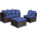4 Pieces Ottoman Garden Patio Rattan Wicker Furniture Set with Cushion-Gray by LJGDeals
