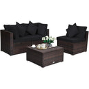 4 Pieces Ottoman Garden Patio Rattan Wicker Furniture Set with Cushion-Gray by LJGDeals