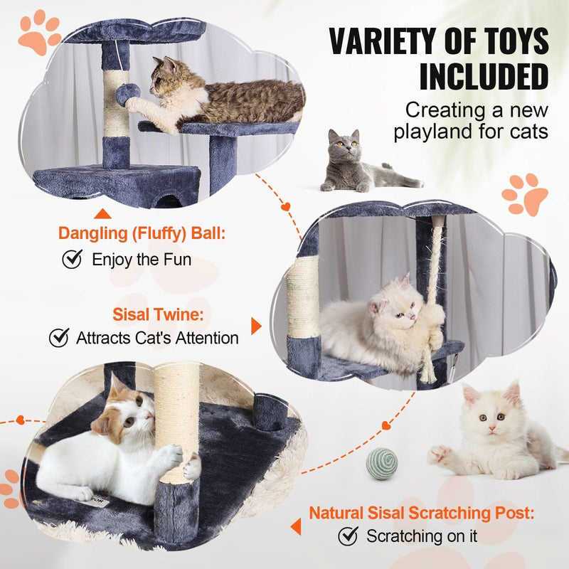 Cat Tree 72" Cat Tower with 2 Cat Condos Sisal Scratching Post Dark Grey