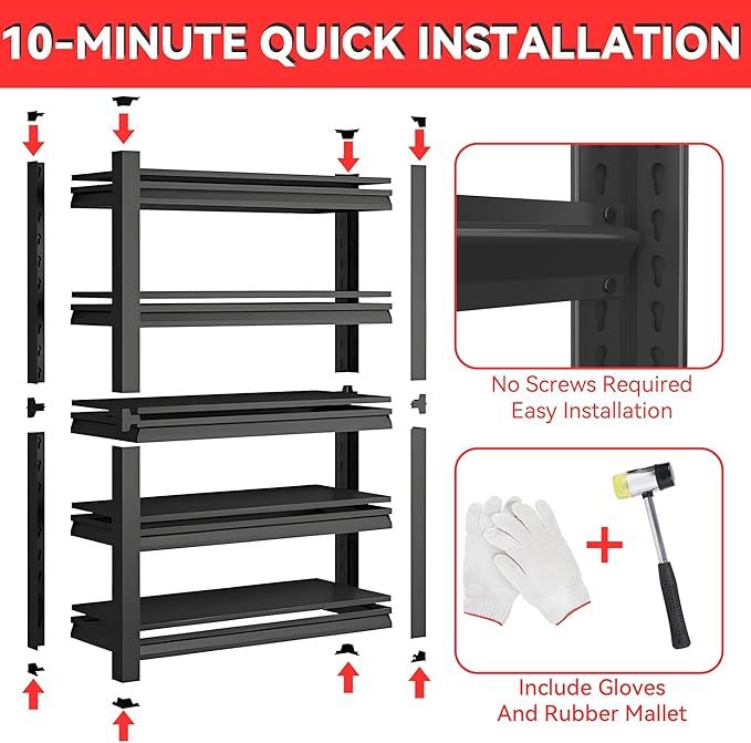 72" H Garage Shelving Unit, Garage Storage Shelves 2500LBS Heavy Duty Shelving, Adjustable 5 Tier Metal Shelving Utility Shelf, Storage Rack for Industrial, Warehouse, Basement (16" D*36" W*72" H)