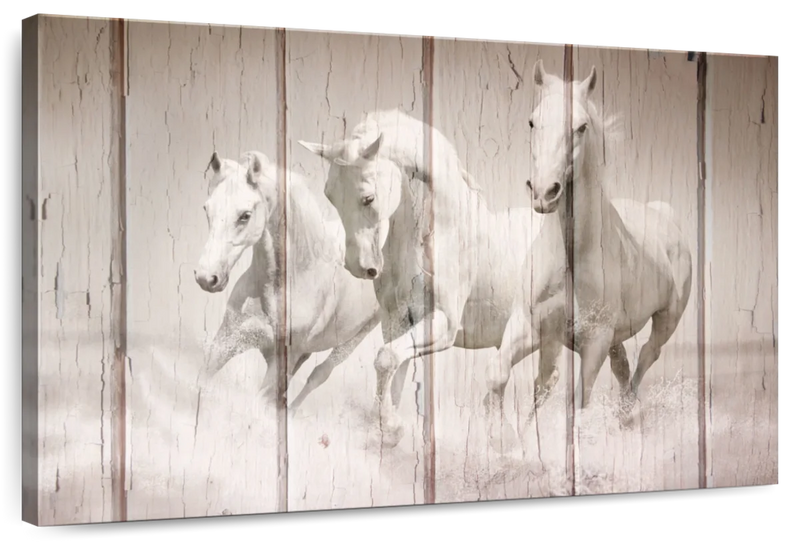 Rustic White Horses Wall Art