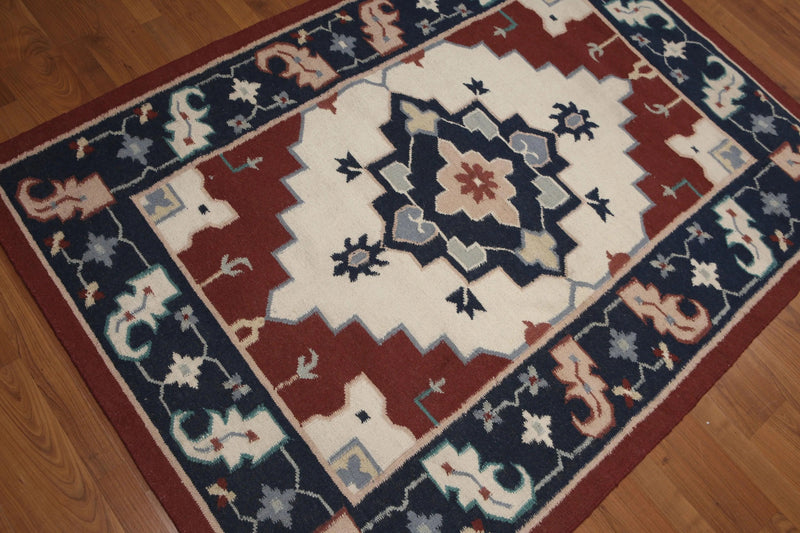 4' x 6' Hand knotted Traditional Dhurry Flatweave 100% wool area rug Ivory