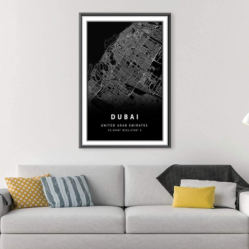 Dubai Black Map Canvas