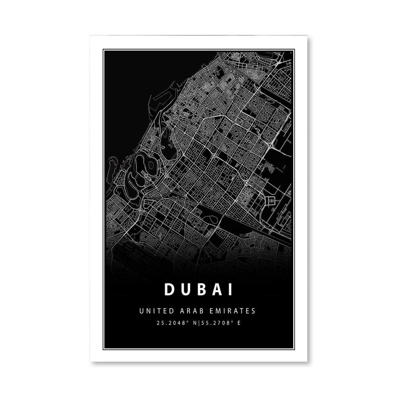 Dubai Black Map Canvas