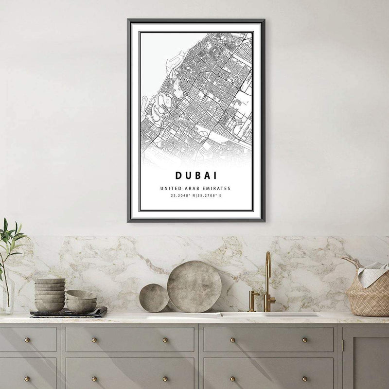 Dubai White Map Canvas