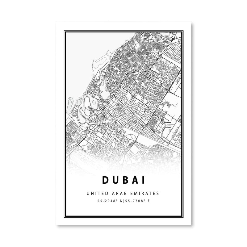 Dubai White Map Canvas