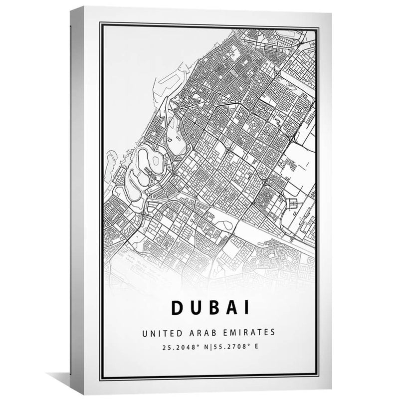 Dubai White Map Canvas