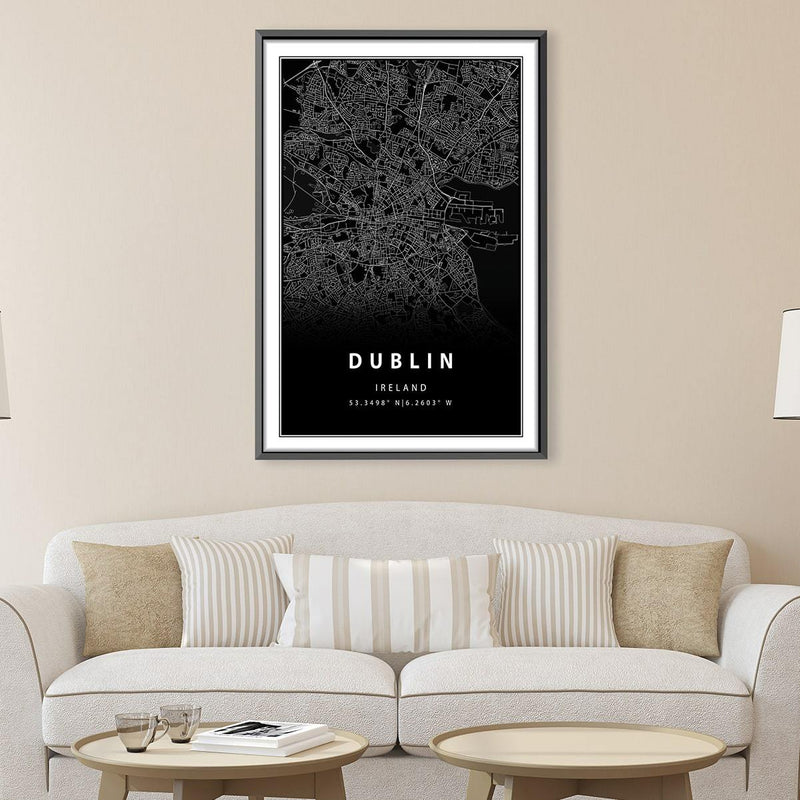 Dublin Black Map Canvas