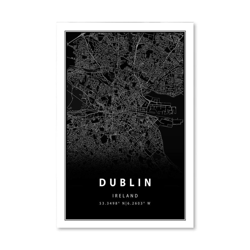 Dublin Black Map Canvas