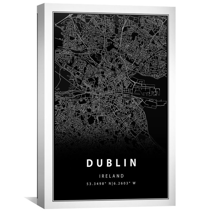 Dublin Black Map Canvas