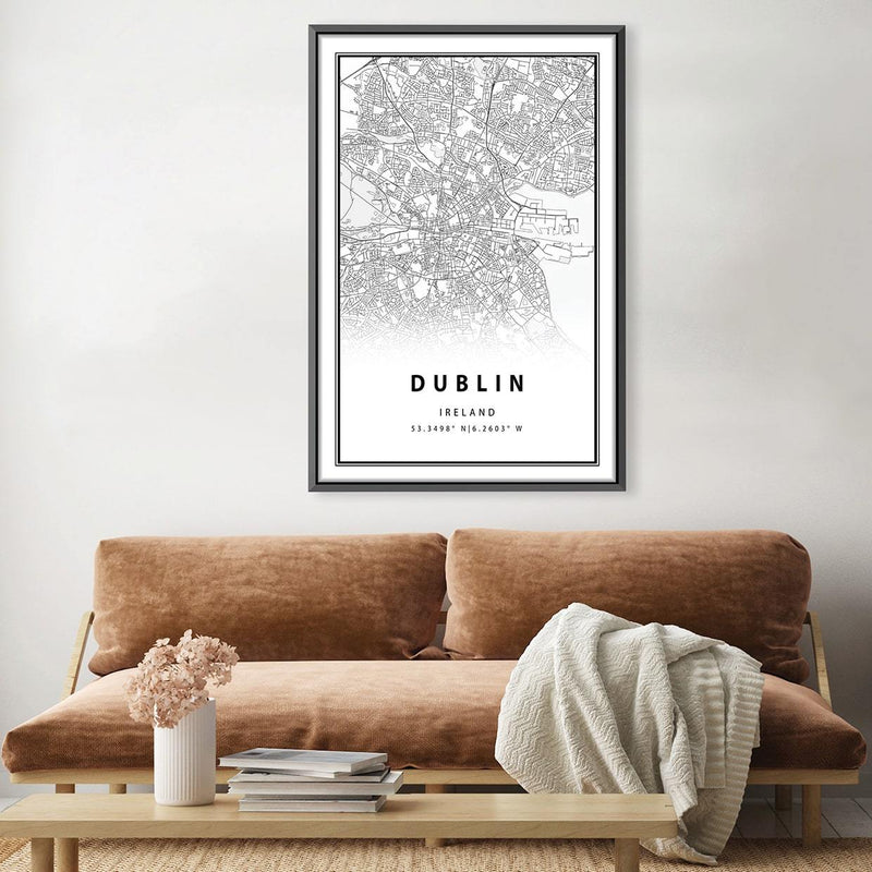 Dublin White Map Canvas