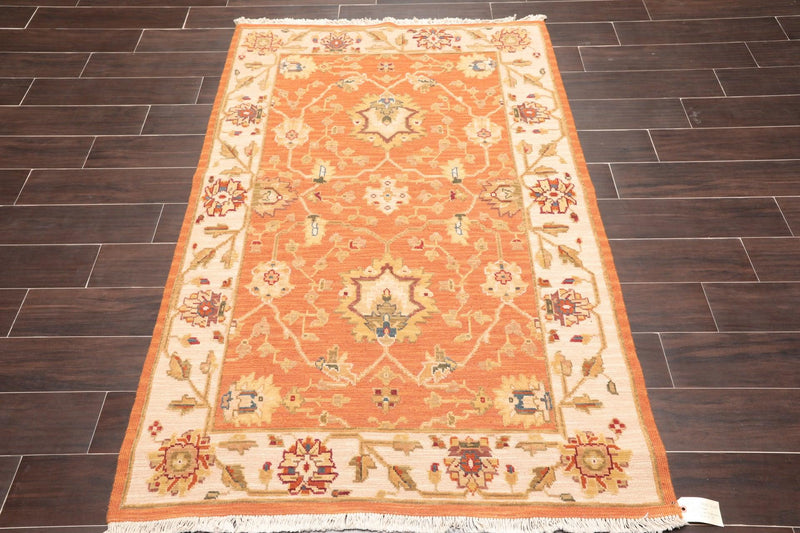 3'10" x 5'10" Hand Knotted Wool High Low Pile Area Rug Orange