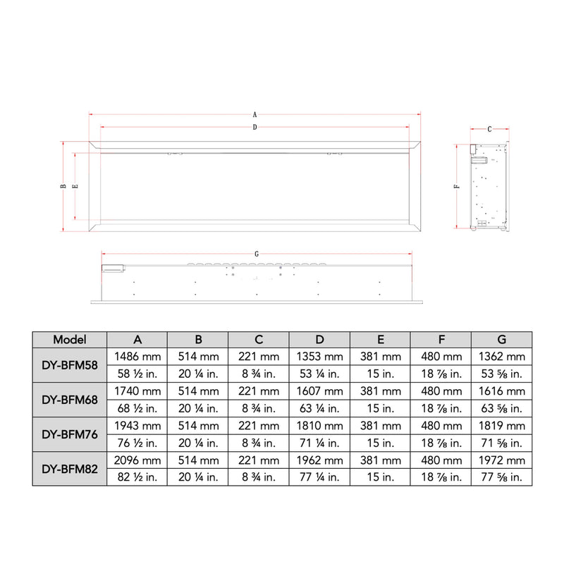 Dynasty Allegro 82" Flush Mount Smart Linear Electric Fireplace [DY-BFM82] (SAK29014)