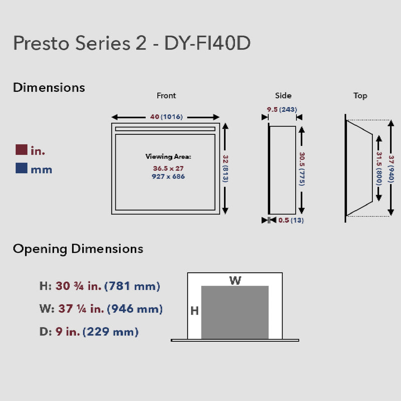 Dynasty Presto 40" Built-In Electric Firebox Insert With Adjustable Flame Settings [DY-FI40D] (SAK40157)