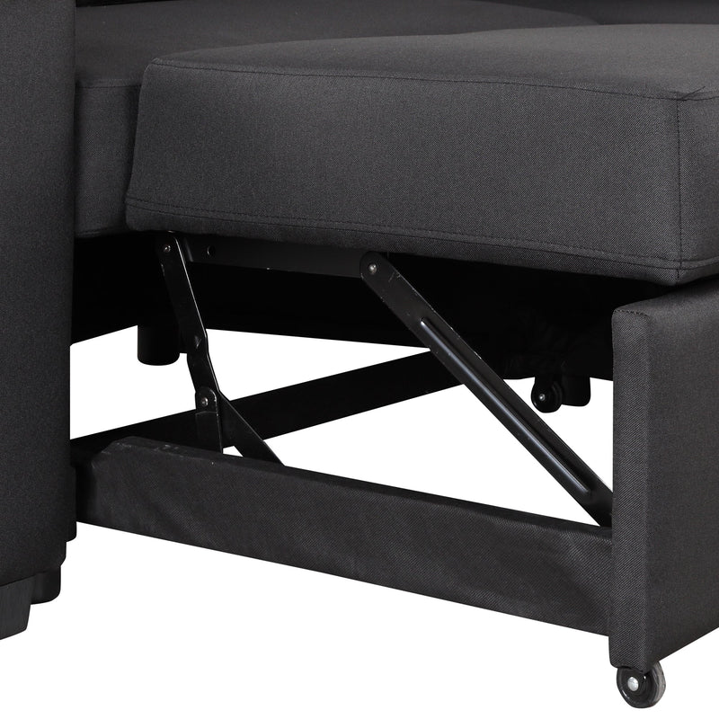 87.4"Sectional Sleeper Sofa with USB Charging Port and Plug Outlet,Pull-Out Sofa Bed with 3 Pillows, L-Shape Chaise for Living Room Small Apartment,Black