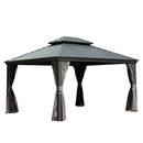 10' x 12' Hardtop Gazebo Outdoor Metal Gazebo with Galvanized Steel Double Roof Canopy, Aluminum Frame, Curtains and by HouseOfZazla