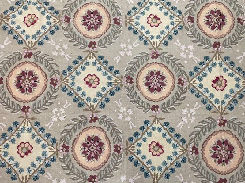9x13 Needlepoint Carpet, French Design Rug, Hand-Knotted, Brand New Needlepoint Rug 9 x 13, English French European Style, Beige Floral