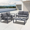 4-piece Aluminum Outdoor Patio Conversation Set,All-Weather Sectional Sofa Outside Furniture with Removable Cushions and Tempered Glass Coffee Table for Courtyard,Poolside,Deck,Balcony(Grey)
