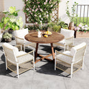 TOPMAX Modern 5-Piece Patio Extendable Wooden Dining Table Set, 12inch Butterfly Leaf Foldable Round Kitchen Table Set with 4 Rattan Arm Chairs for Backyard,Balcony, Garden, Poolside, Natural
