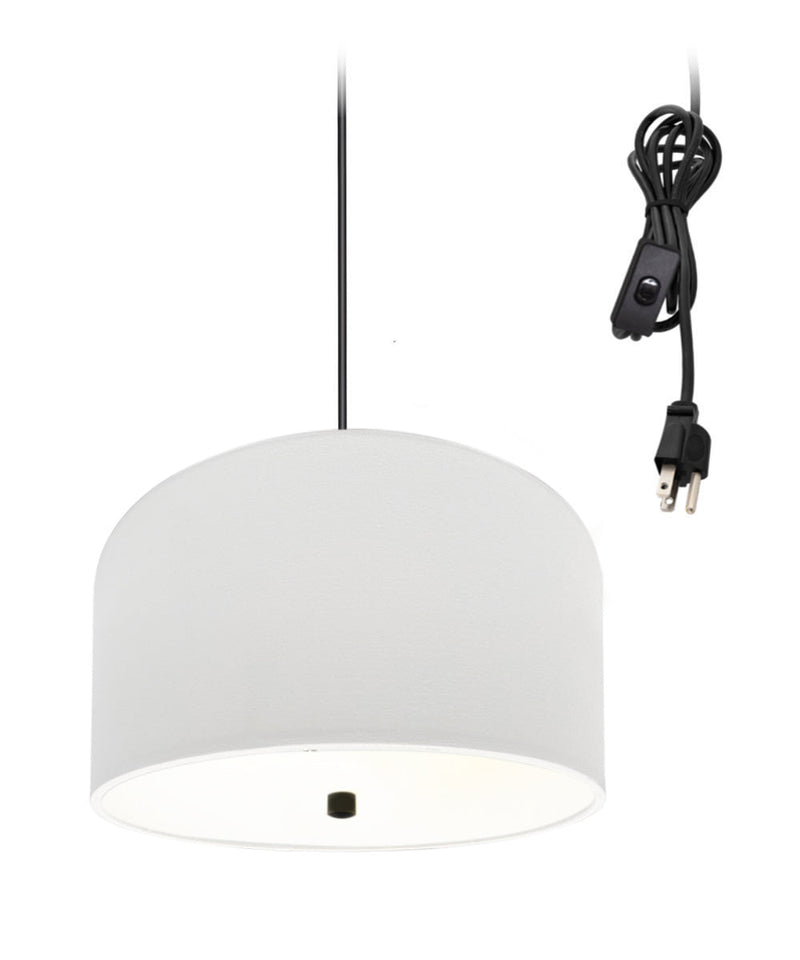 2 Light Swag Plug-In Pendant 14"w White Shade with Diffuser, Black Cord